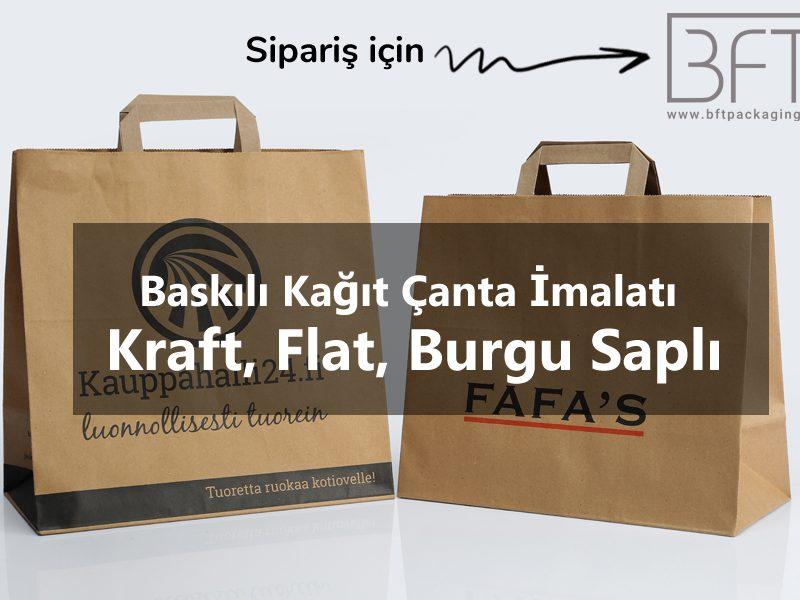 Baskılı Kağıt Çanta İmalatı Kraft, Flat, Burgu Saplı