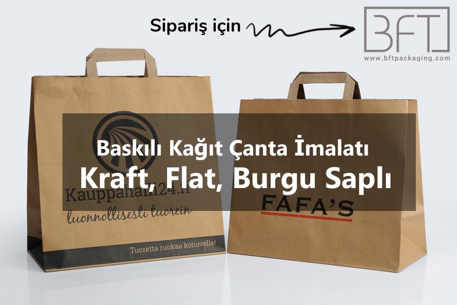 Baskılı Kağıt Çanta İmalatı Kraft, Flat, Burgu Saplı