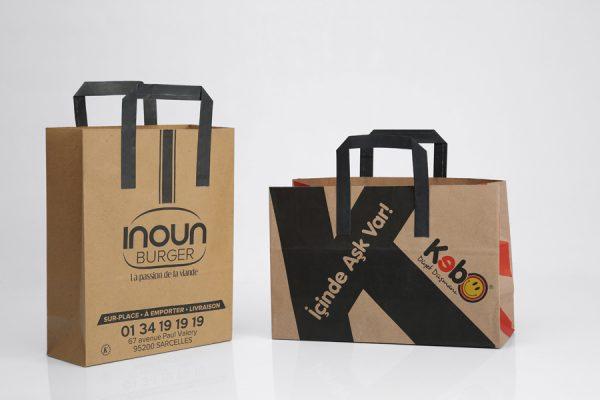 All Sizes White or Brown Kraft Paper SOS Takeaway Carrier Bags with Flat Handles 